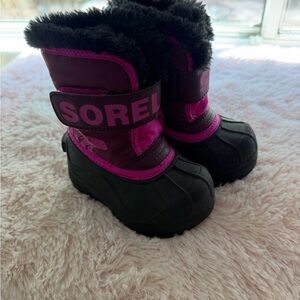 Sorel Kids Black and Pink Insulated Snow Boots
